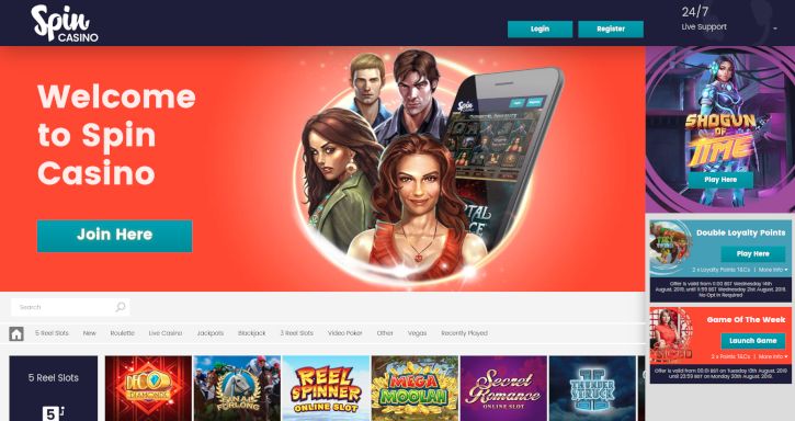 Spin Casino home page